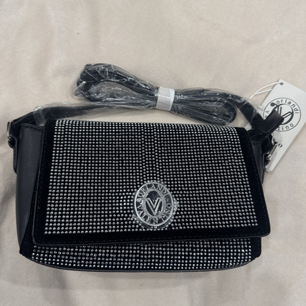 Valentino Orlandi NWT Bag Black Stud Bling Rhinestone Camera Crossbody Camera